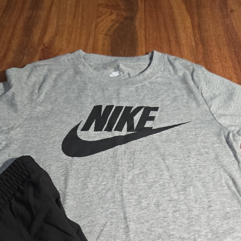 Nike Gray Logo T-Shirt with Black Athletic Shorts - Picture 2 of 9